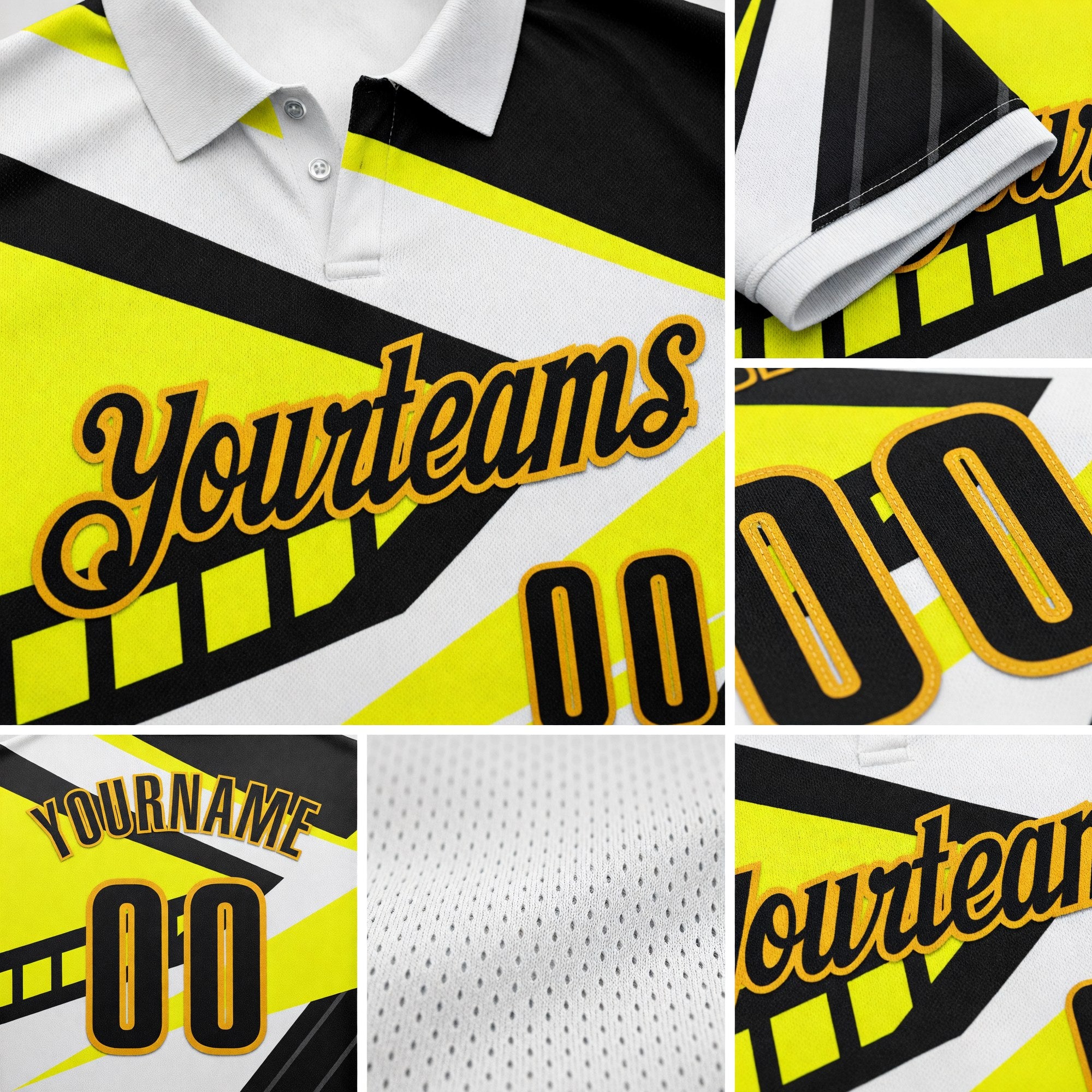 Custom White Black Light Yellow-Gold Esports Performance Polo Shirt detail