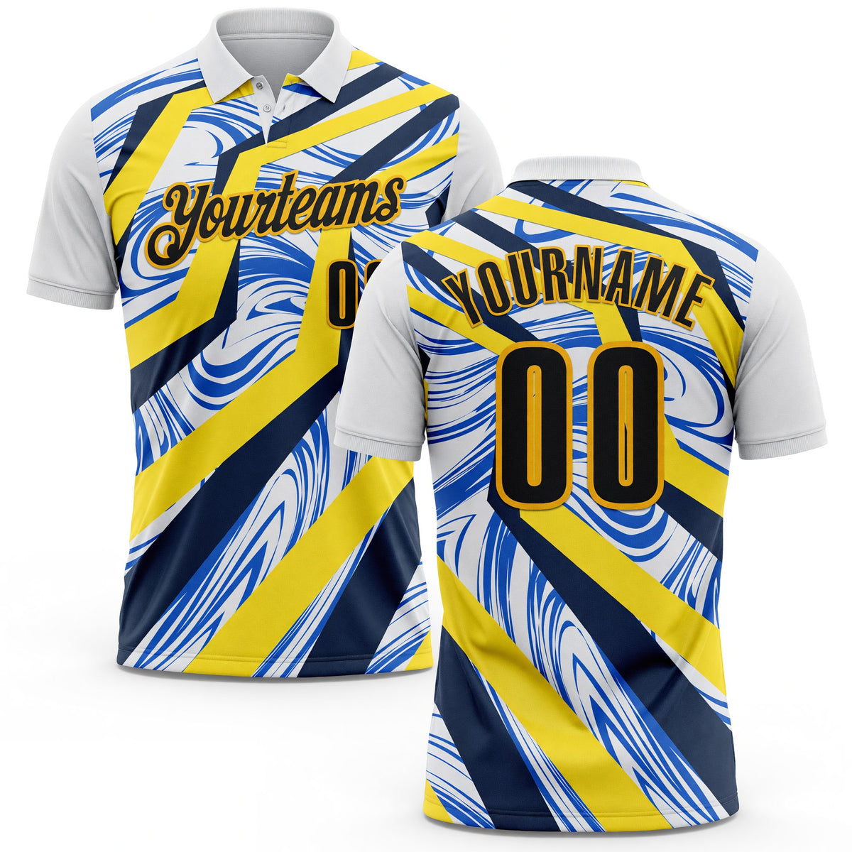 Custom White Black Blue-Gold Esports Performance Polo Shirt