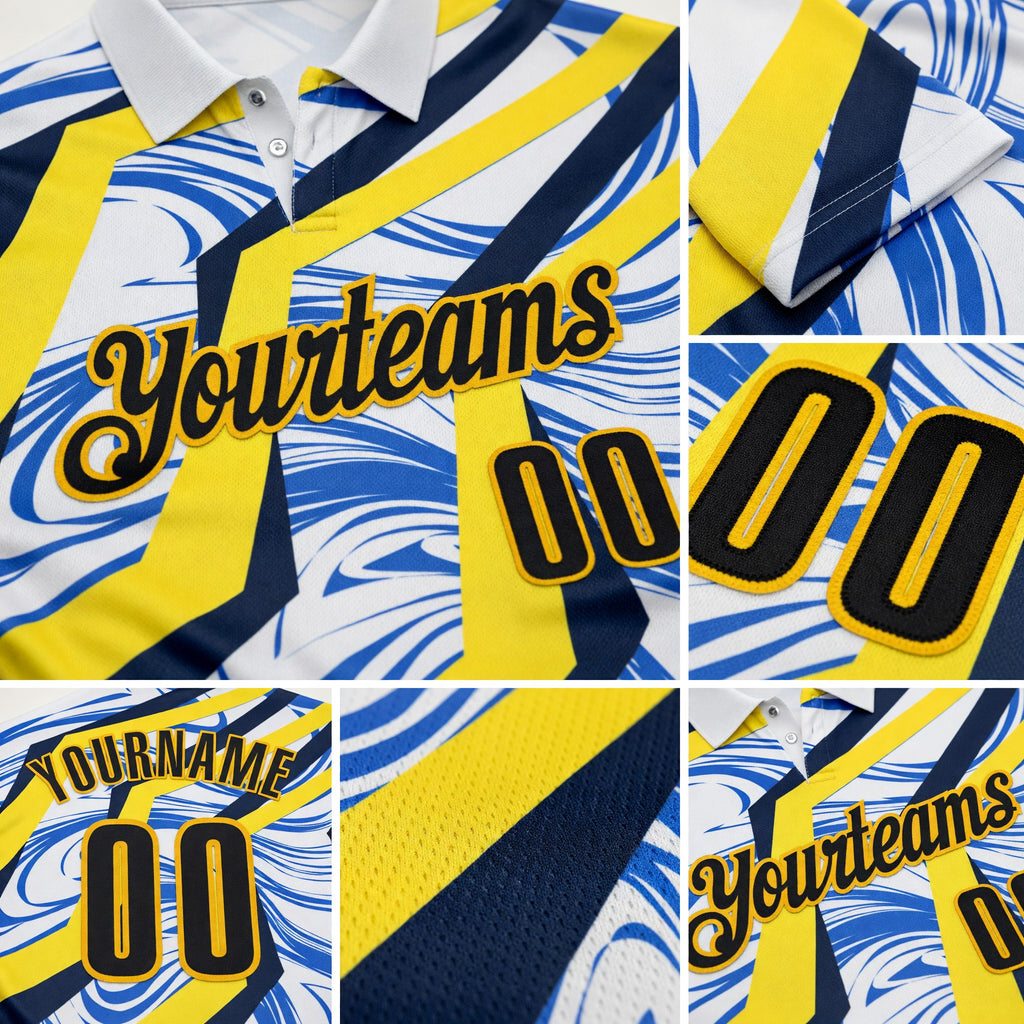 Custom White Black Blue-Gold Esports Performance Polo Shirt detail