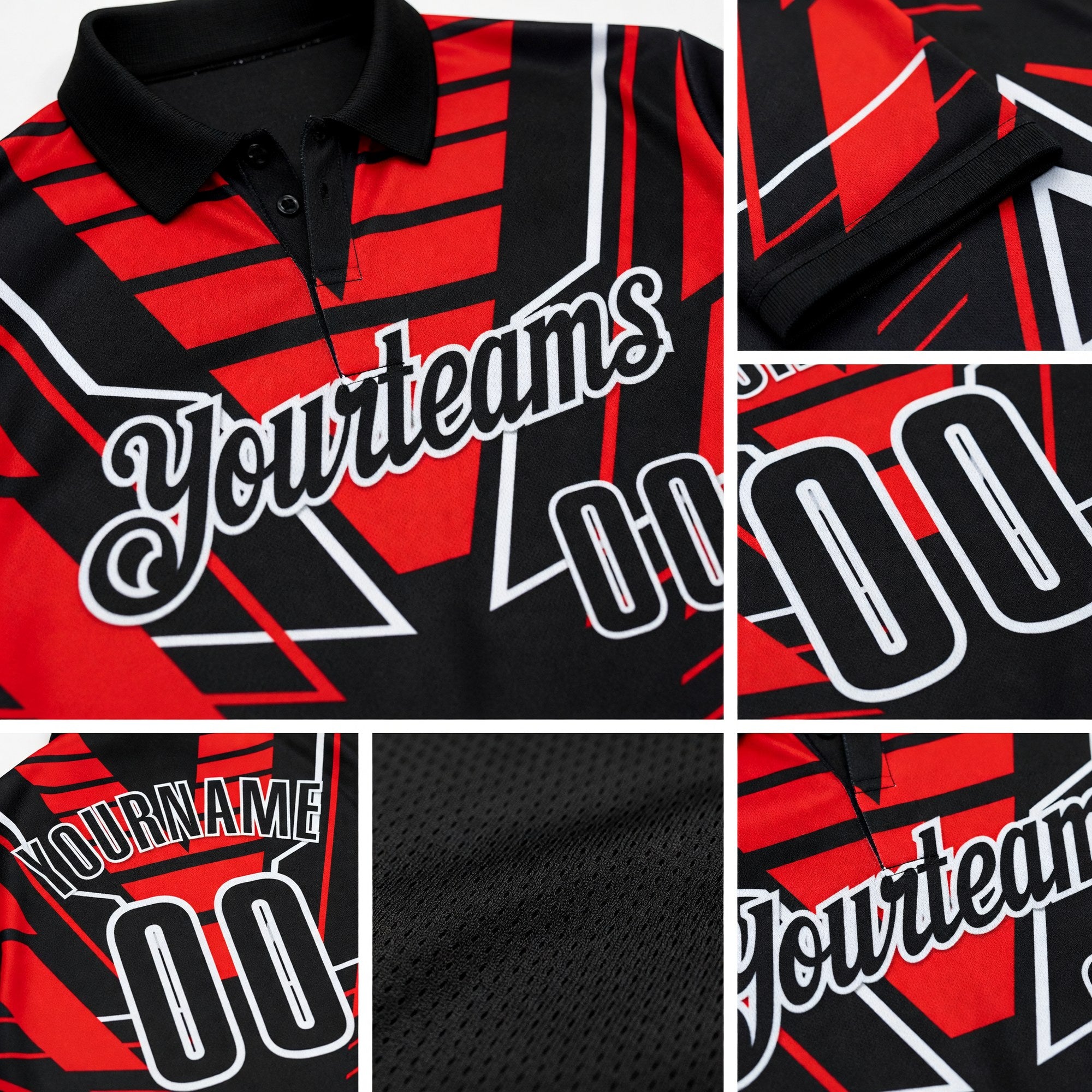 Custom Black Red-White Esports Performance Polo Shirt detail