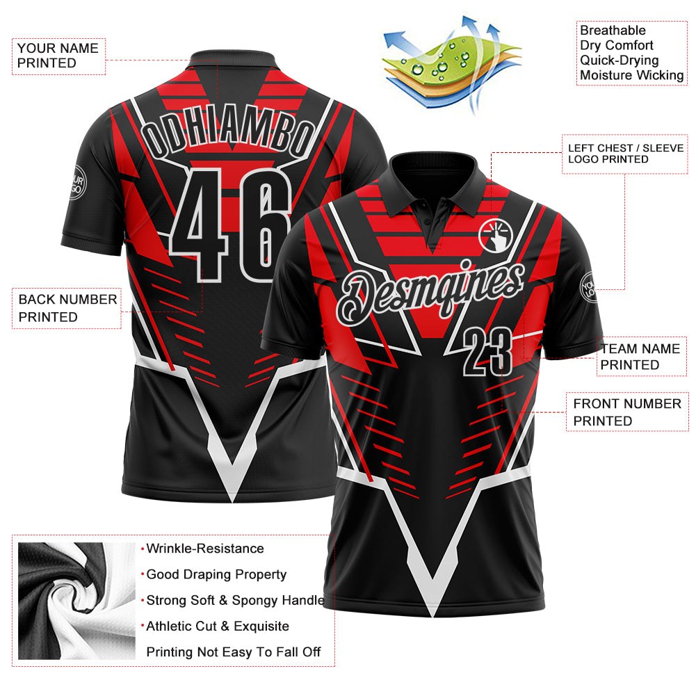Custom Black Red-White Esports Performance Polo Shirt photo 3