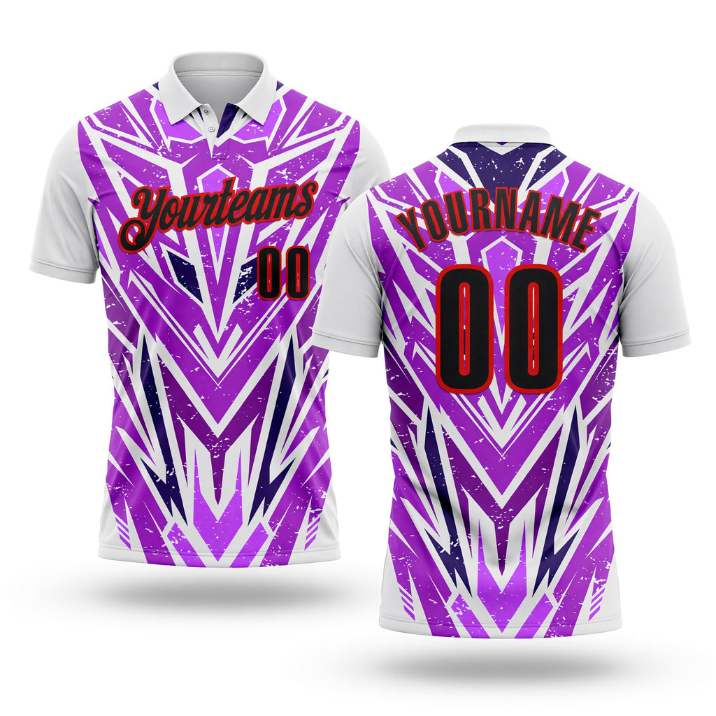 Custom White Black Purple-Fire Red Esports Performance Polo Shirt