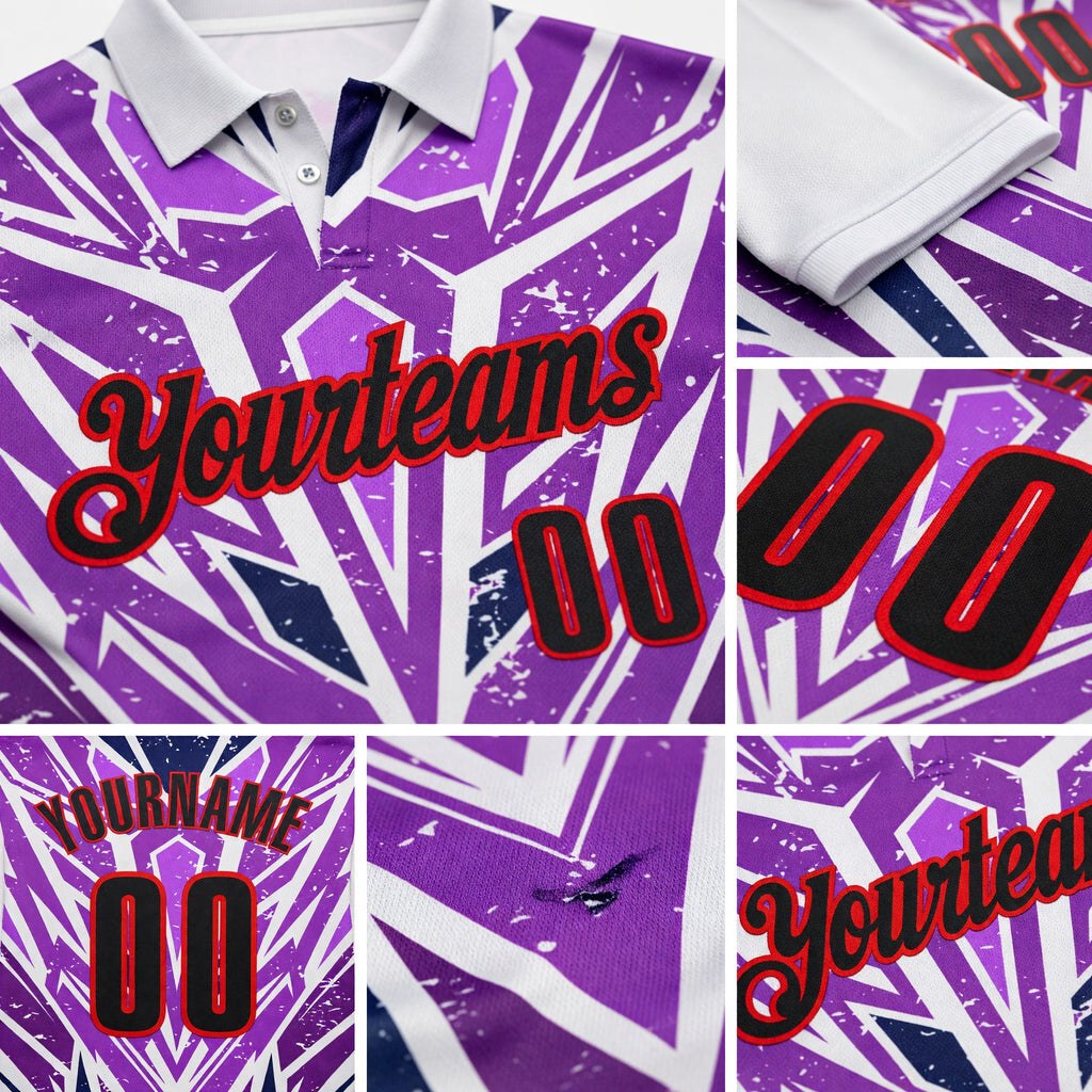 Custom White Black Purple-Fire Red Esports Performance Polo Shirt detail
