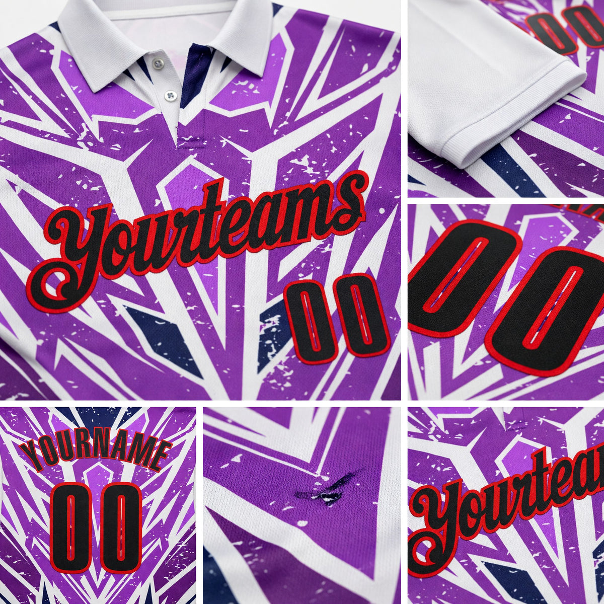 Custom White Black Purple-Fire Red Esports Performance Polo Shirt detail