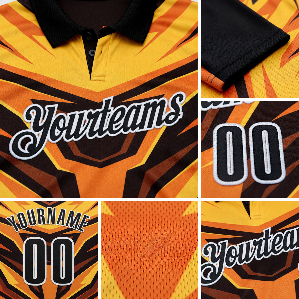 Custom Brown Black Yellow-White Esports Performance Polo Shirt detail