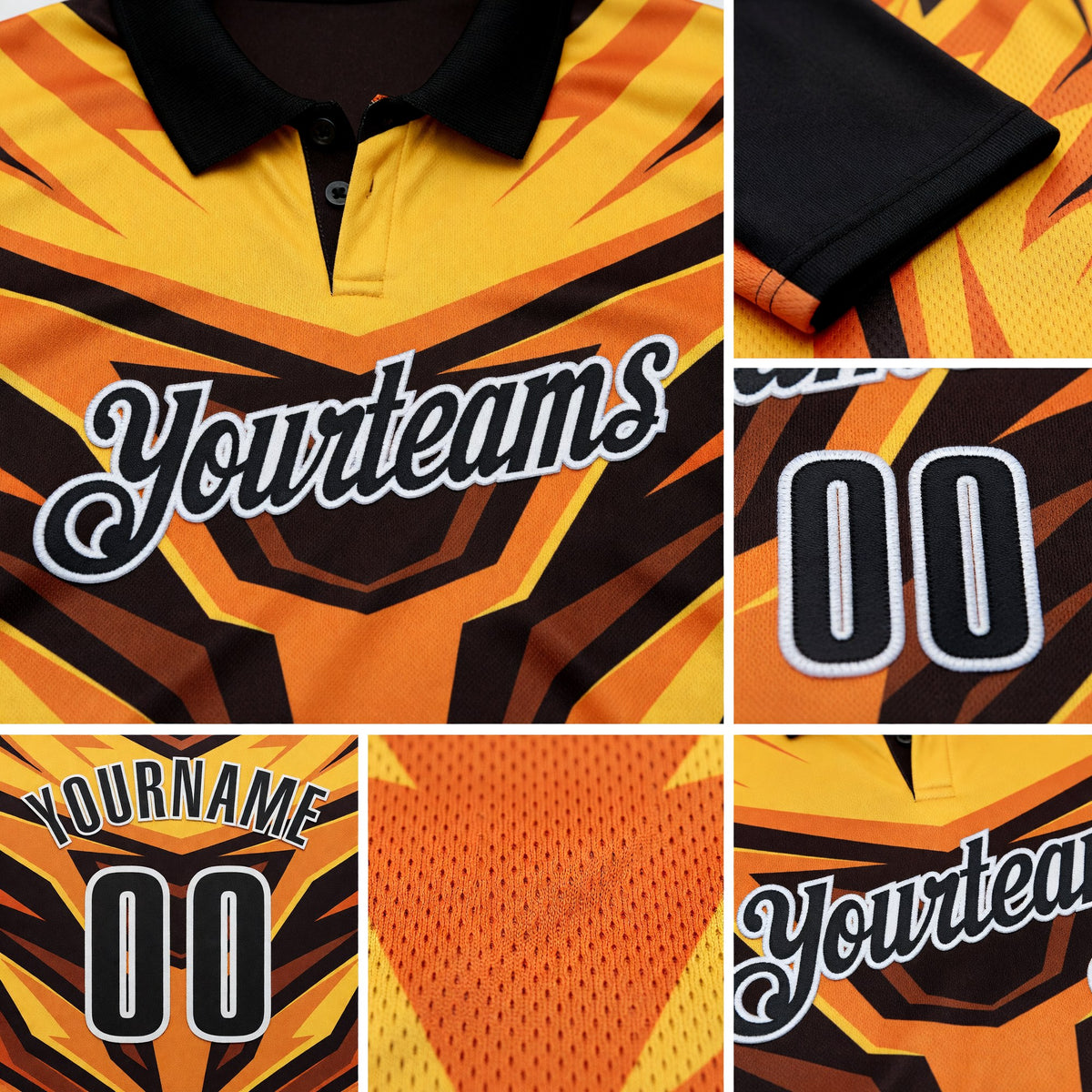 Custom Brown Black Yellow-White Esports Performance Polo Shirt detail
