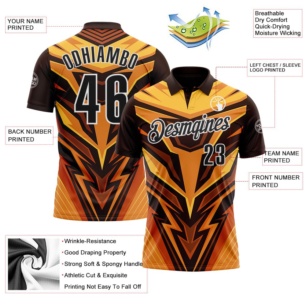 Custom Brown Black Yellow-White Esports Performance Polo Shirt photo 3