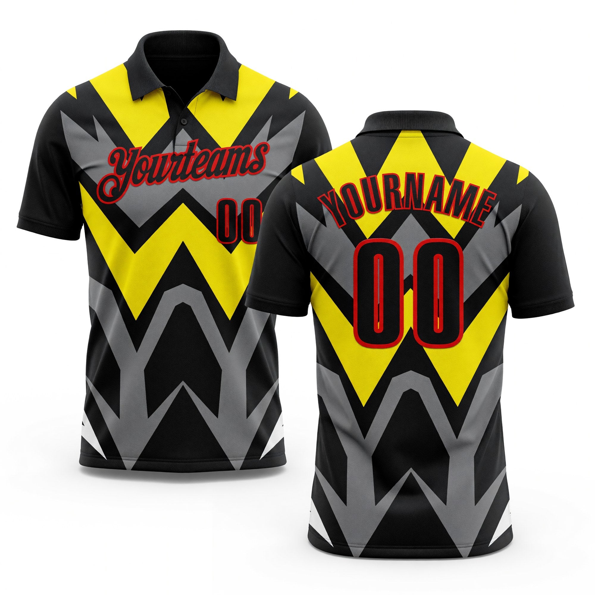 Custom Black Light Yellow Gray-Fire Red Esports Performance Polo Shirt