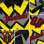 Custom Black Light Yellow Gray-Fire Red Esports Performance Polo Shirt detail