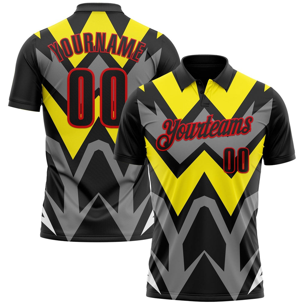 Custom Black Light Yellow Gray-Fire Red Esports Performance Polo Shirt photo 1