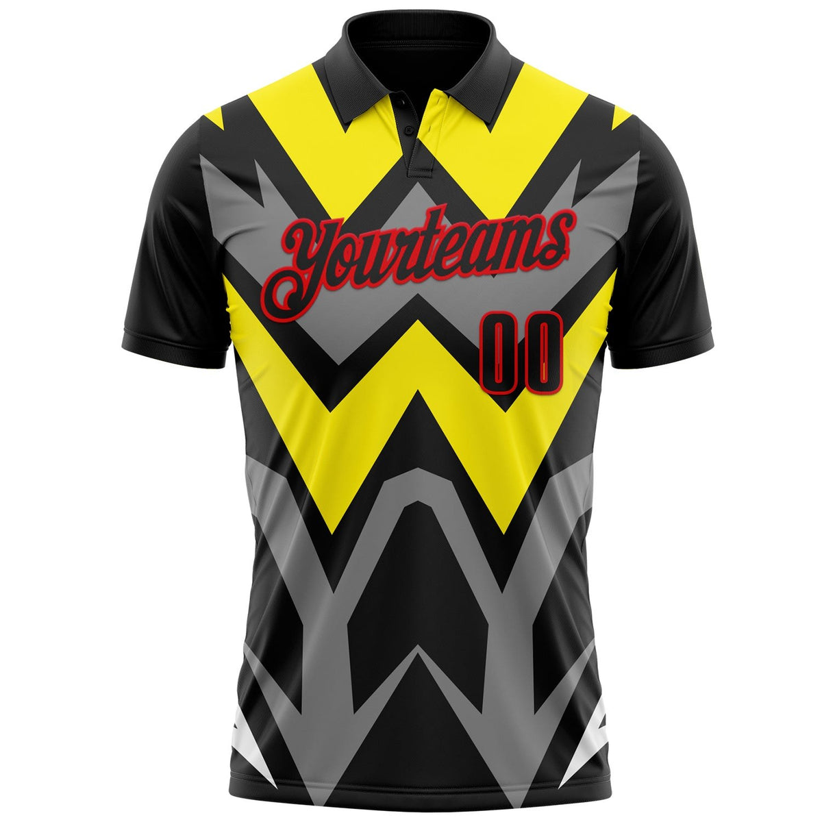 Custom Black Light Yellow Gray-Fire Red Esports Performance Polo Shirt photo 2