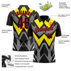 Custom Black Light Yellow Gray-Fire Red Esports Performance Polo Shirt photo 3