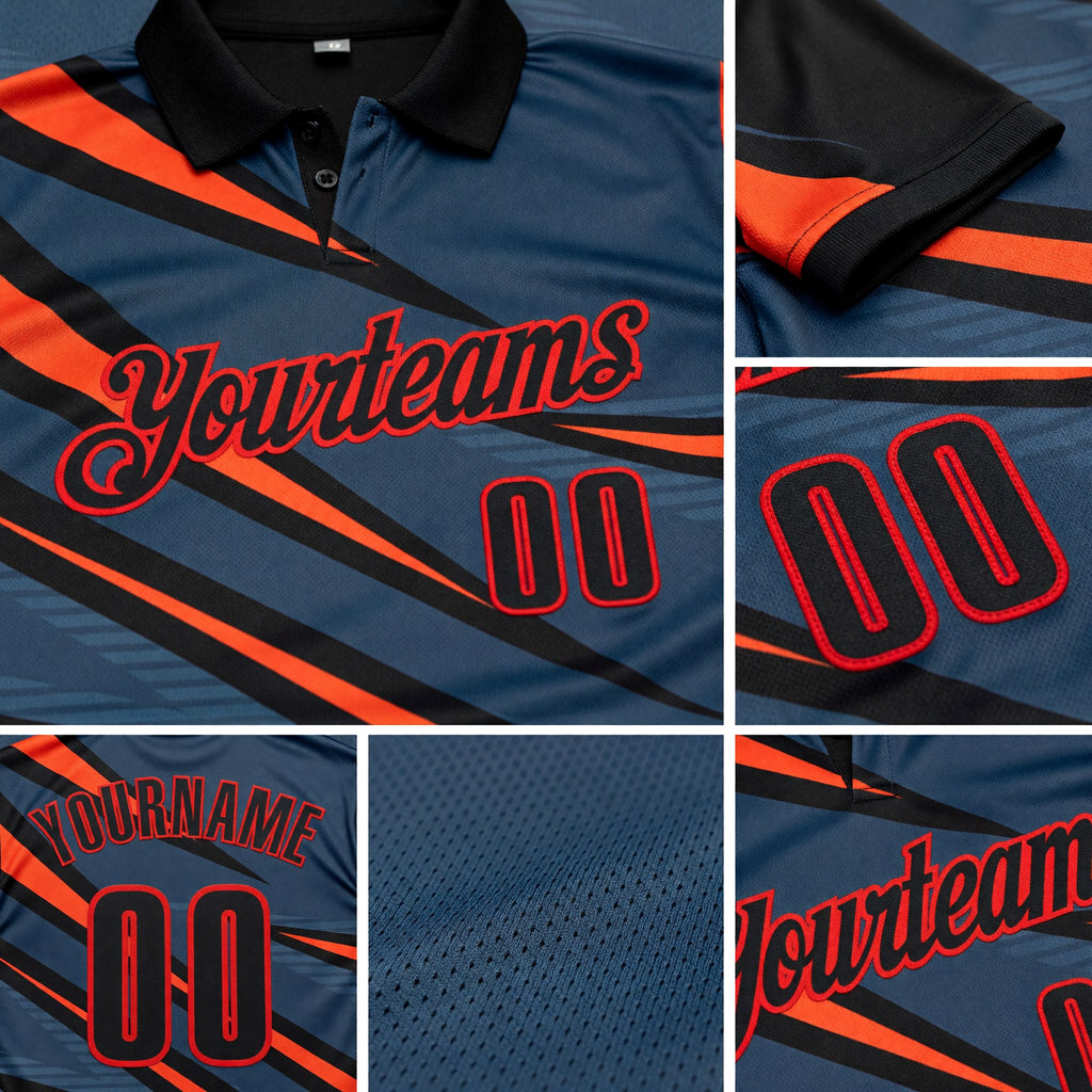 Custom Black Orange-Fire Red Esports Performance Polo Shirt detail