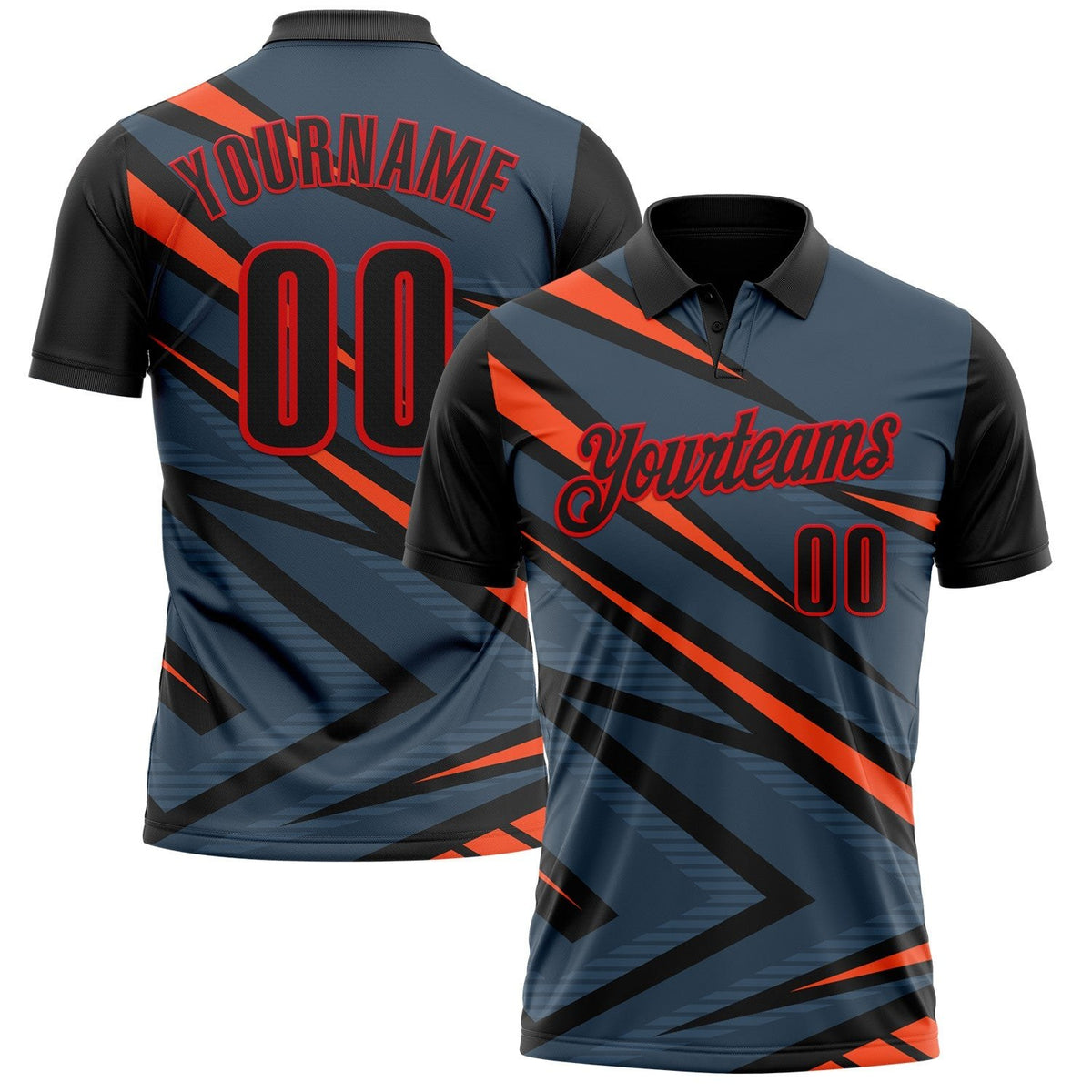 Custom Black Orange-Fire Red Esports Performance Polo Shirt photo 1