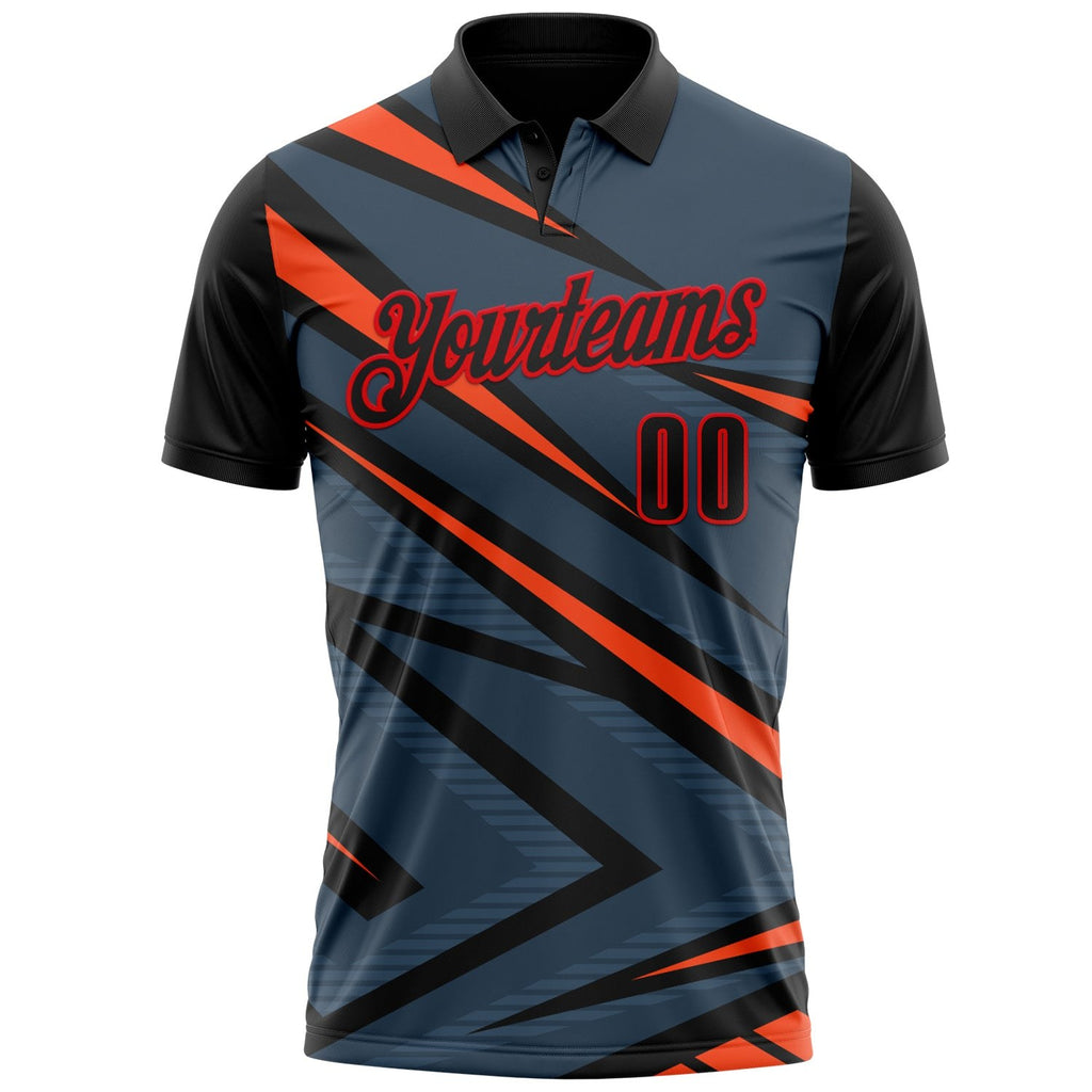Custom Black Orange-Fire Red Esports Performance Polo Shirt photo 2