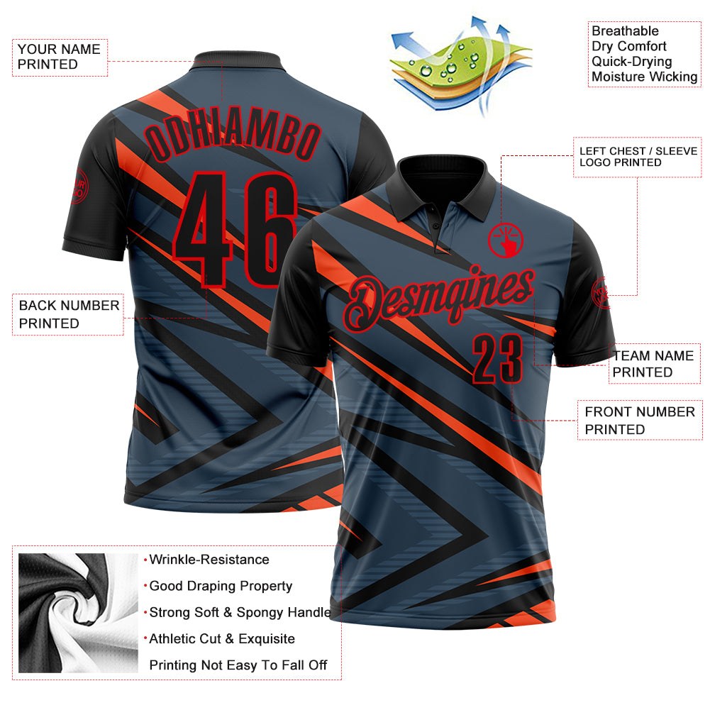 Custom Black Orange-Fire Red Esports Performance Polo Shirt photo 3
