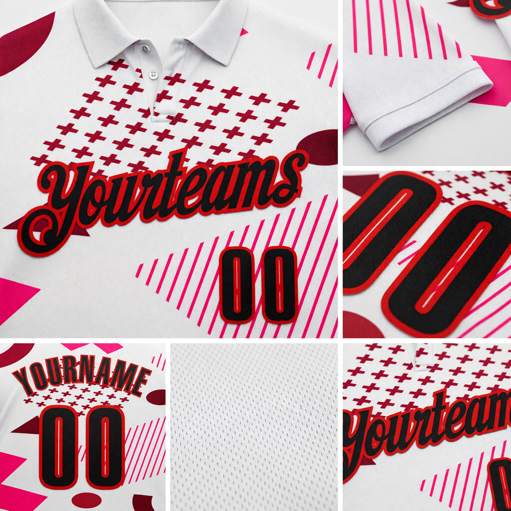 Custom White Black Pink-Fire Red Esports Performance Polo Shirt detail