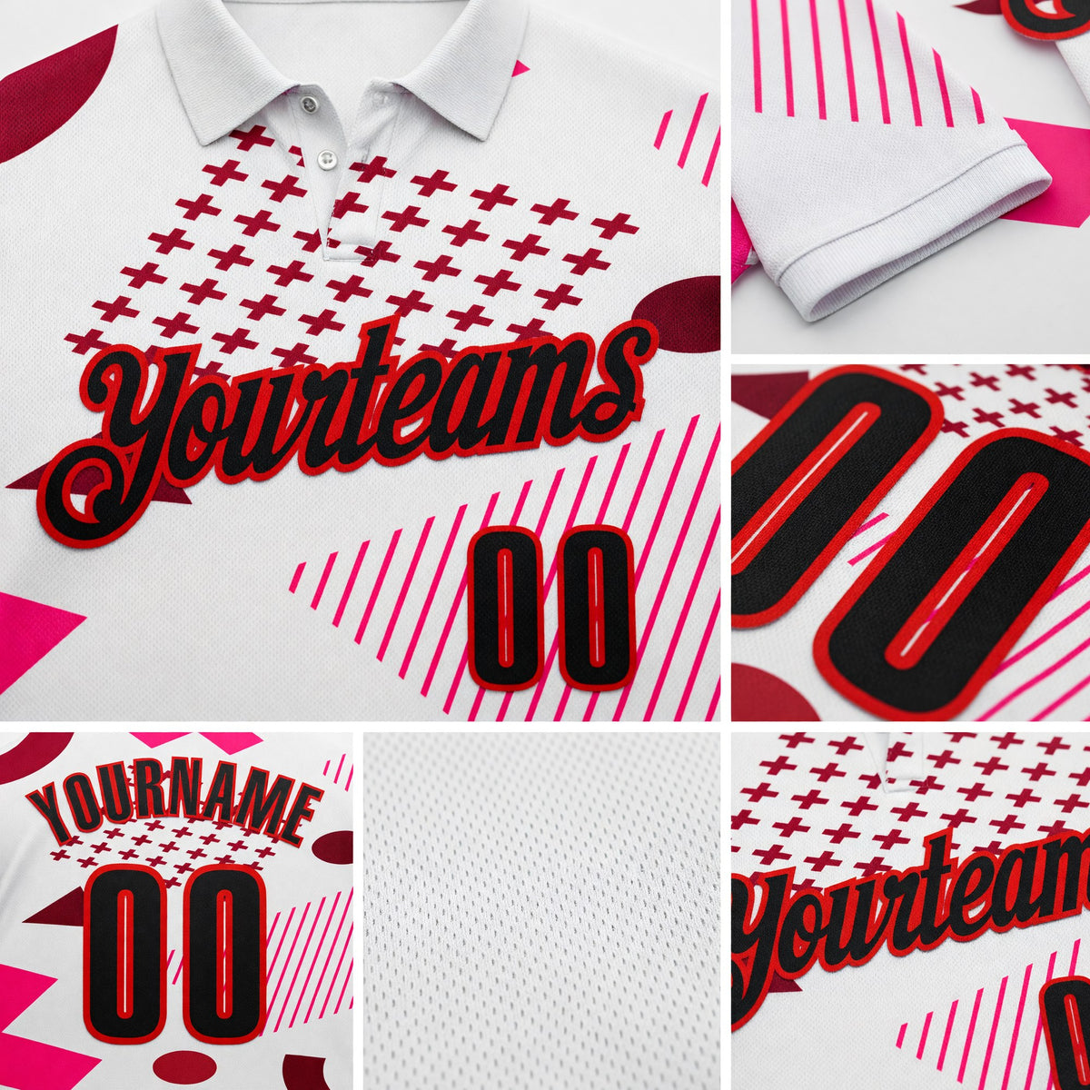 Custom White Black Pink-Fire Red Esports Performance Polo Shirt detail