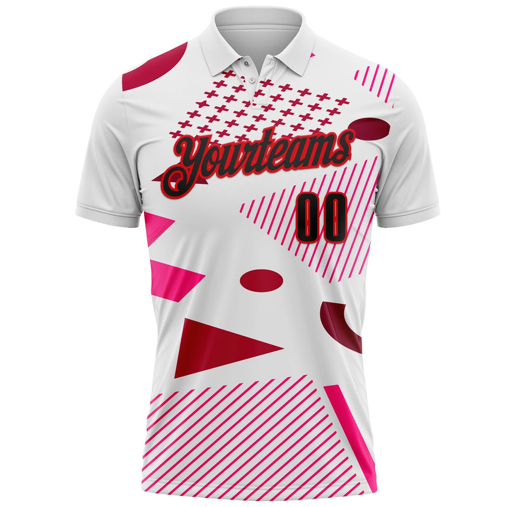 Custom White Black Pink-Fire Red Esports Performance Polo Shirt photo 2