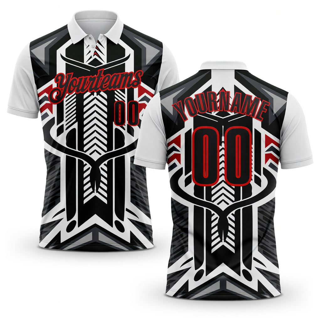 Custom White Black-Fire Red Esports Performance Polo Shirt
