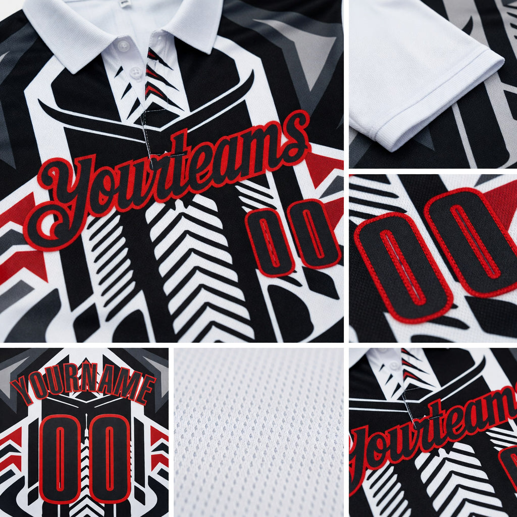 Custom White Black-Fire Red Esports Performance Polo Shirt detail