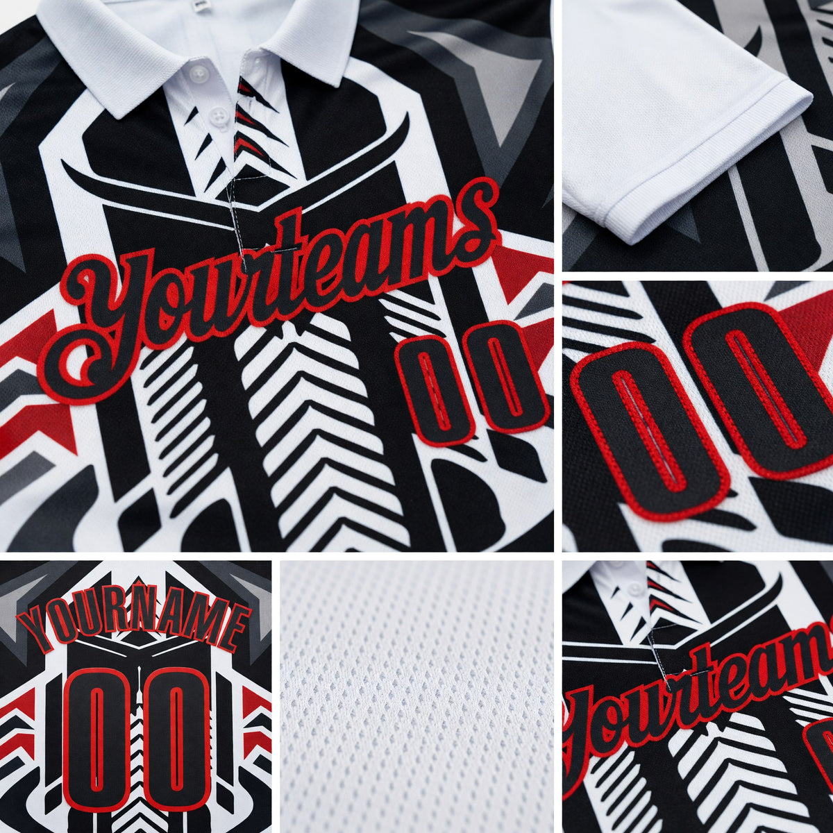 Custom White Black-Fire Red Esports Performance Polo Shirt detail
