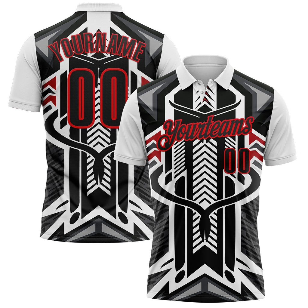 Custom White Black-Fire Red Esports Performance Polo Shirt photo 1