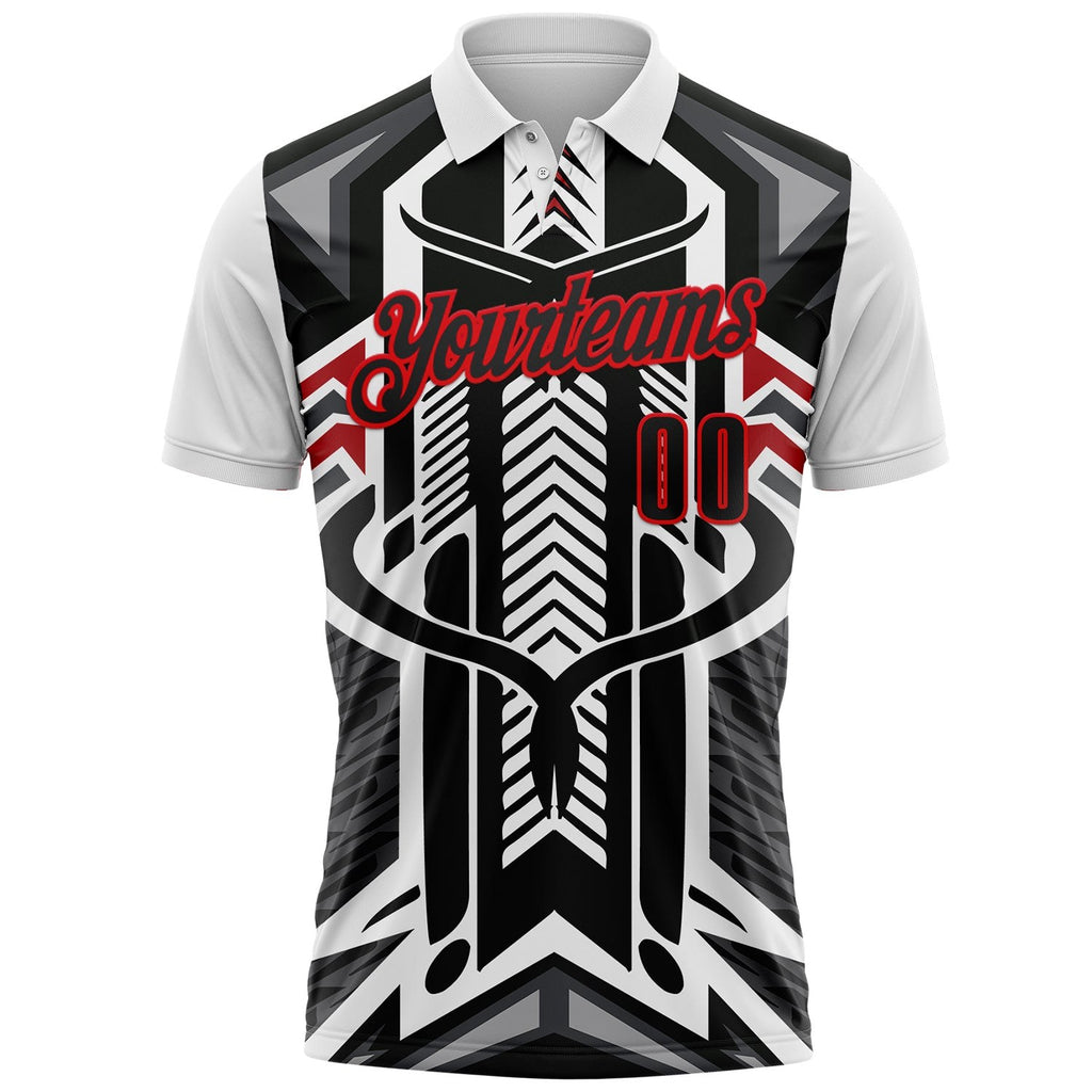 Custom White Black-Fire Red Esports Performance Polo Shirt photo 2