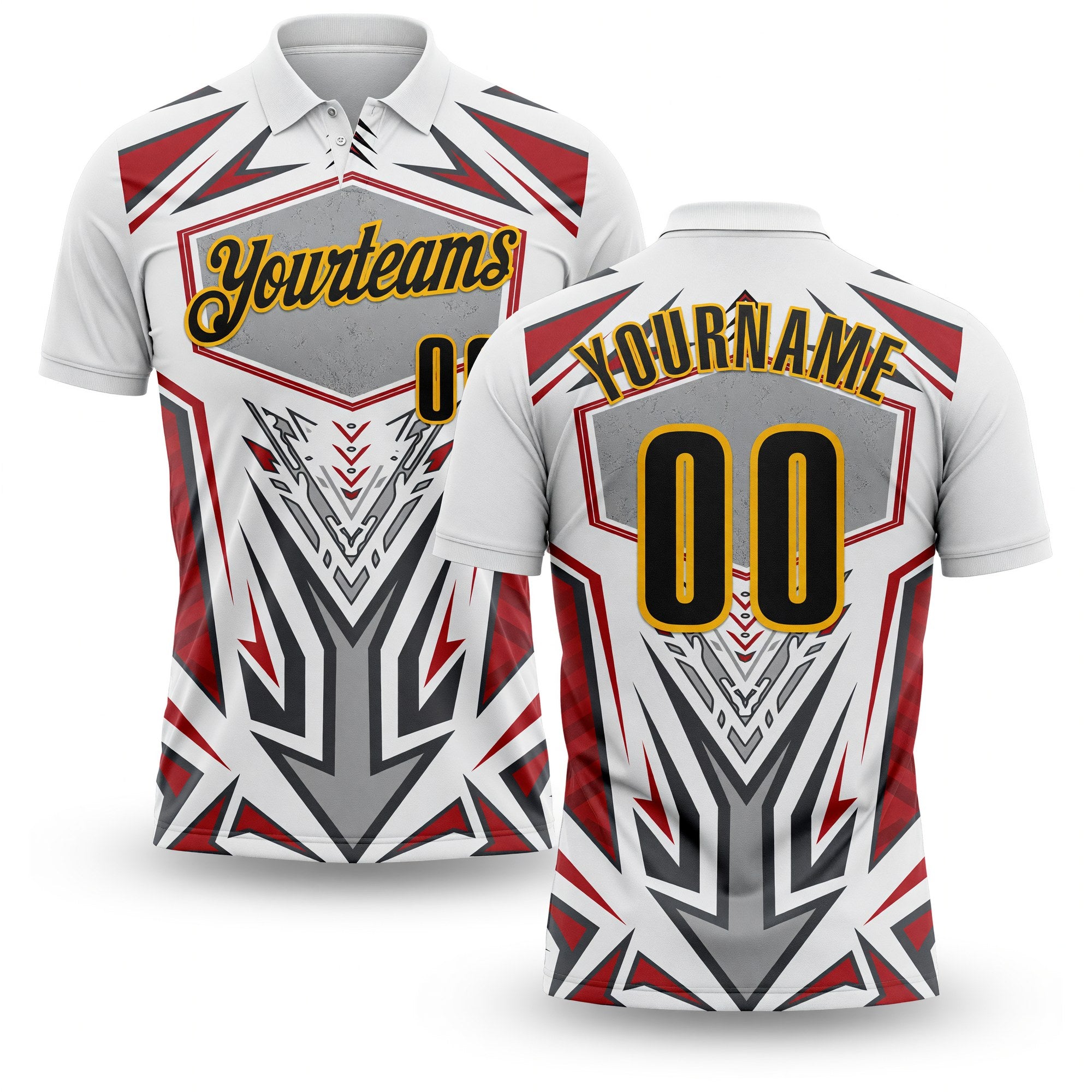 Custom White Black Red Gray-Gold Esports Performance Polo Shirt