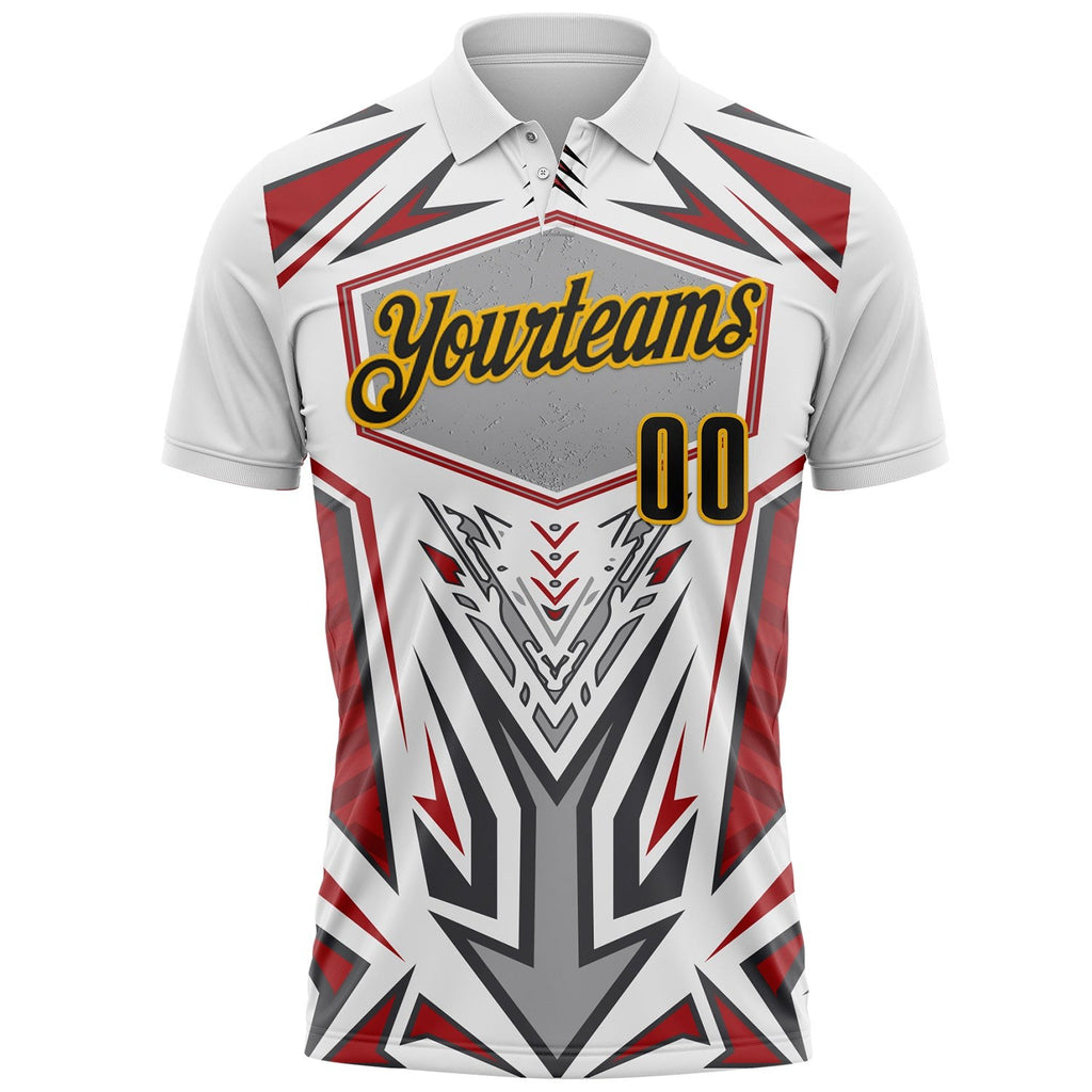 Custom White Black Red Gray-Gold Esports Performance Polo Shirt photo 2
