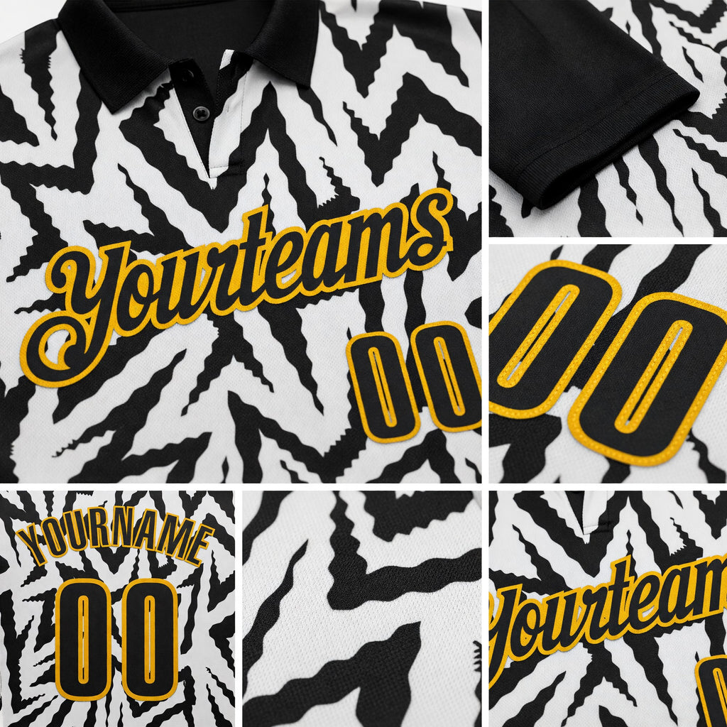 Custom Black White-Gold Esports Performance Polo Shirt detail