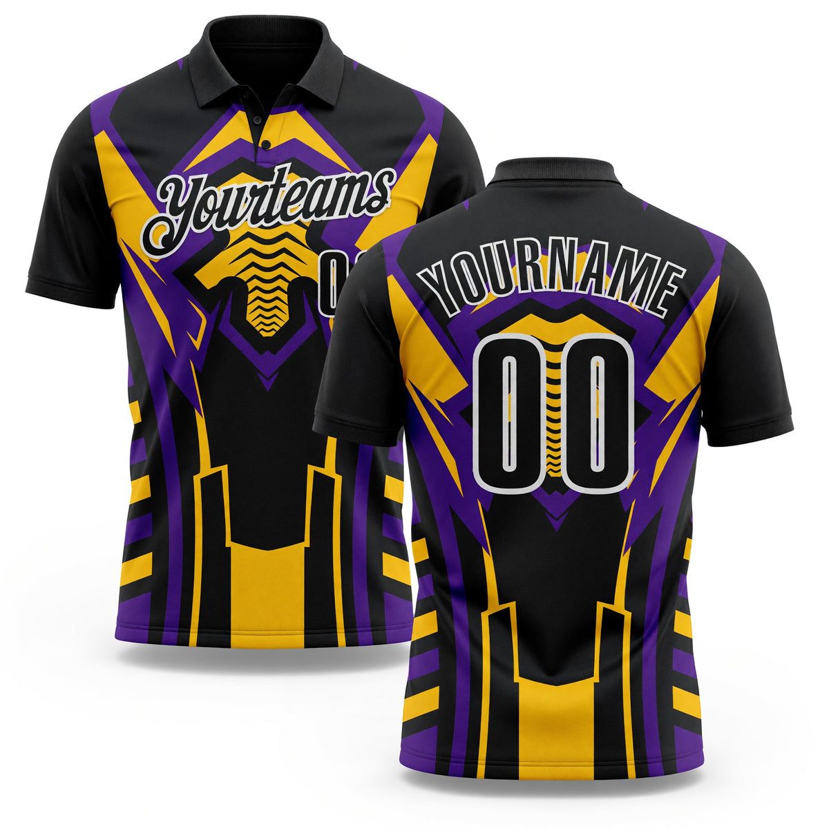 Custom Black Yellow Purple-White Esports Performance Polo Shirt