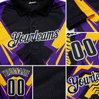 Custom Black Yellow Purple-White Esports Performance Polo Shirt detail