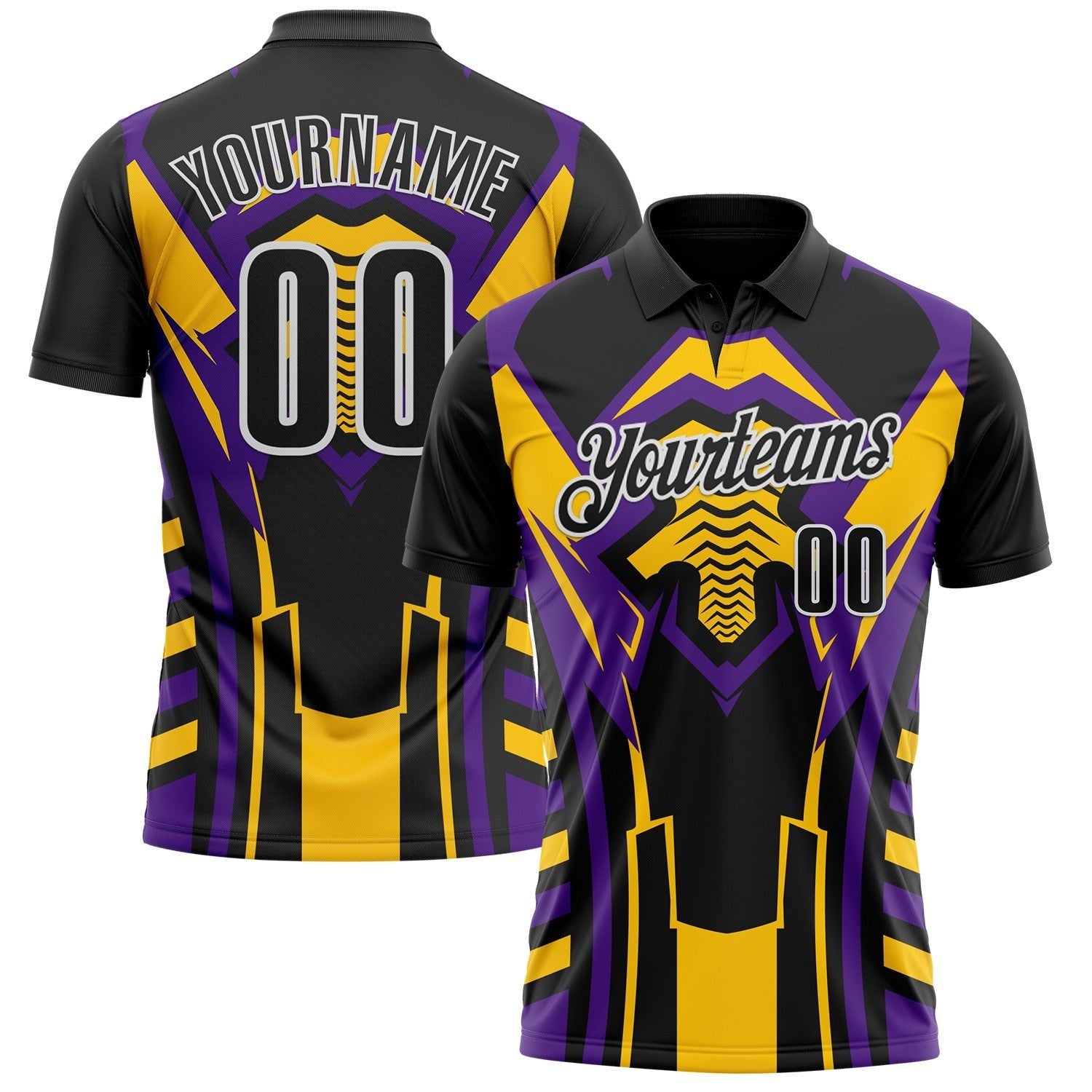 Custom Black Yellow Purple-White Esports Performance Polo Shirt photo 1