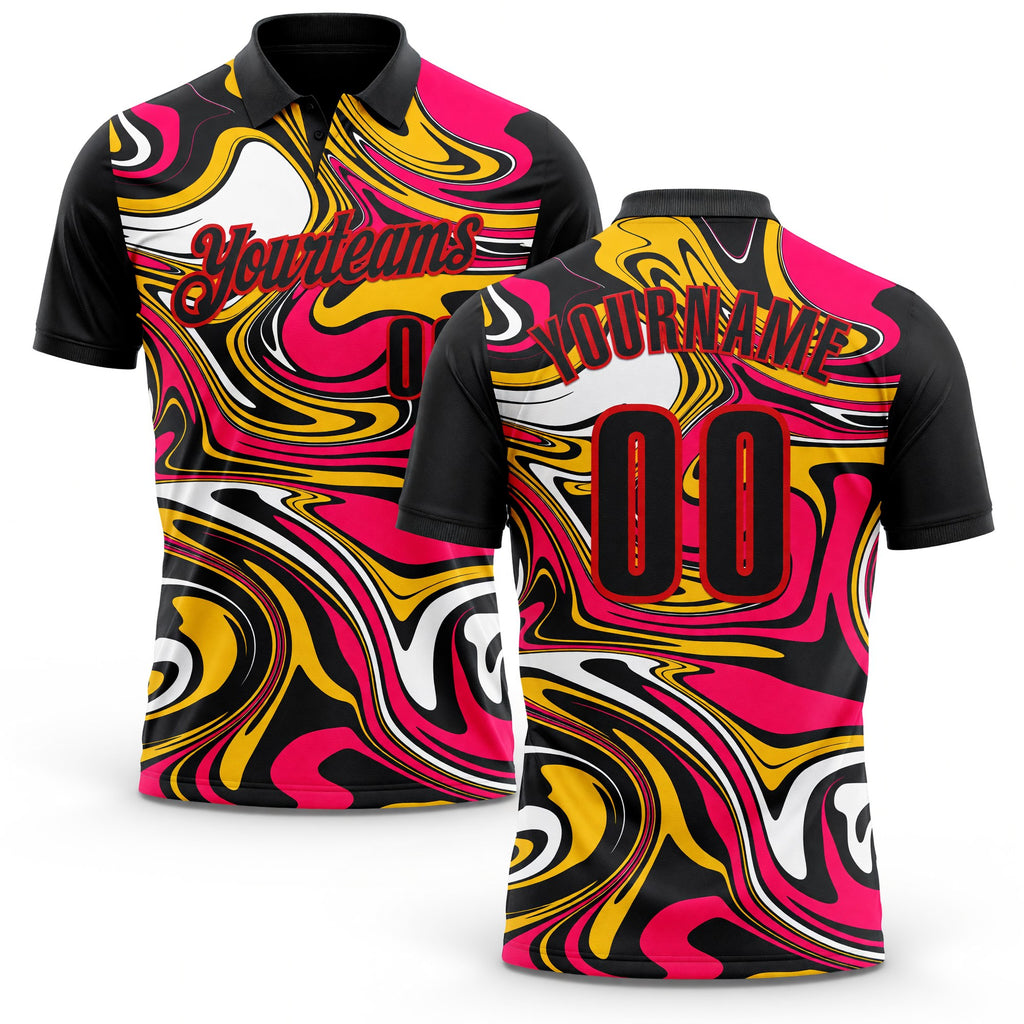 Custom Black Yellow Pink-Fire Red Esports Performance Polo Shirt