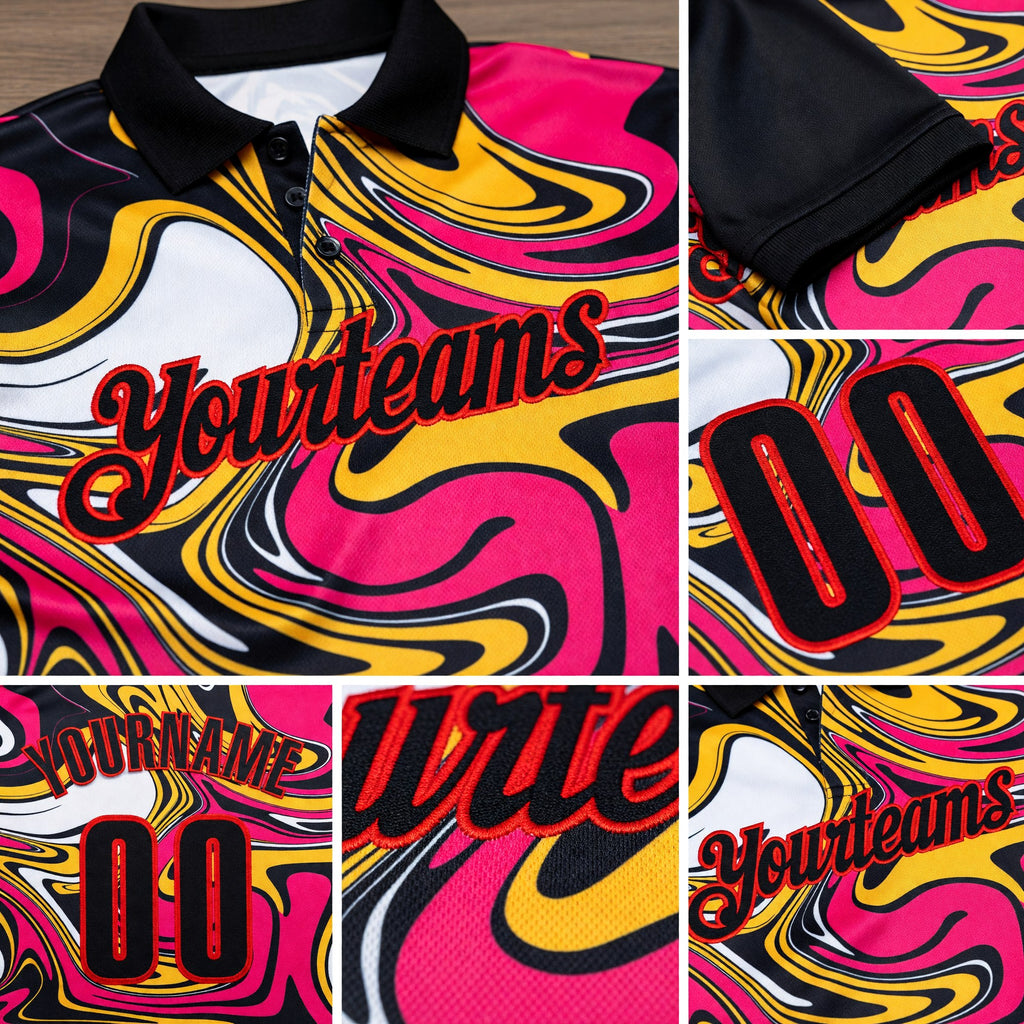 Custom Black Yellow Pink-Fire Red Esports Performance Polo Shirt detail