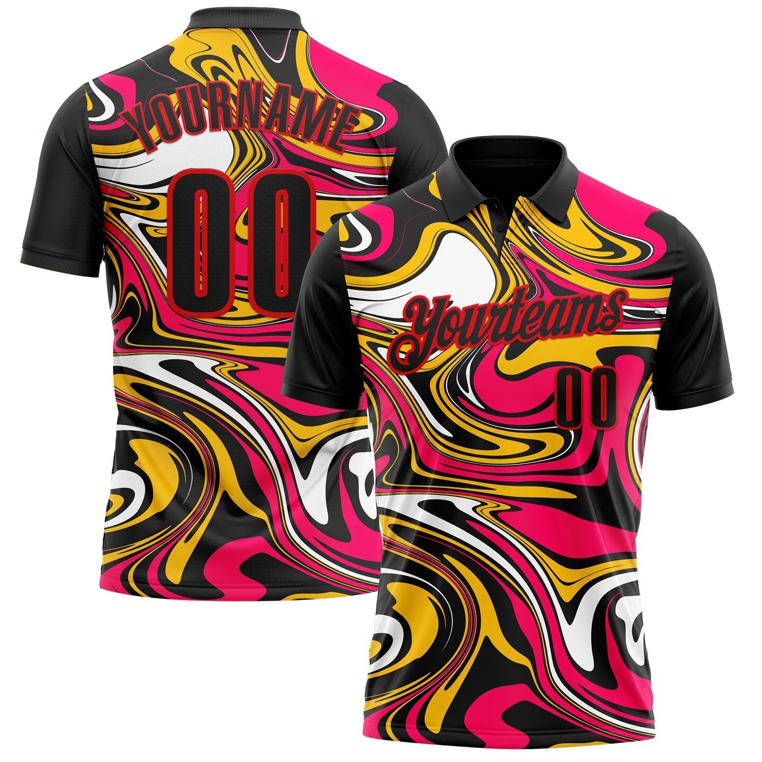 Custom Black Yellow Pink-Fire Red Esports Performance Polo Shirt photo 1