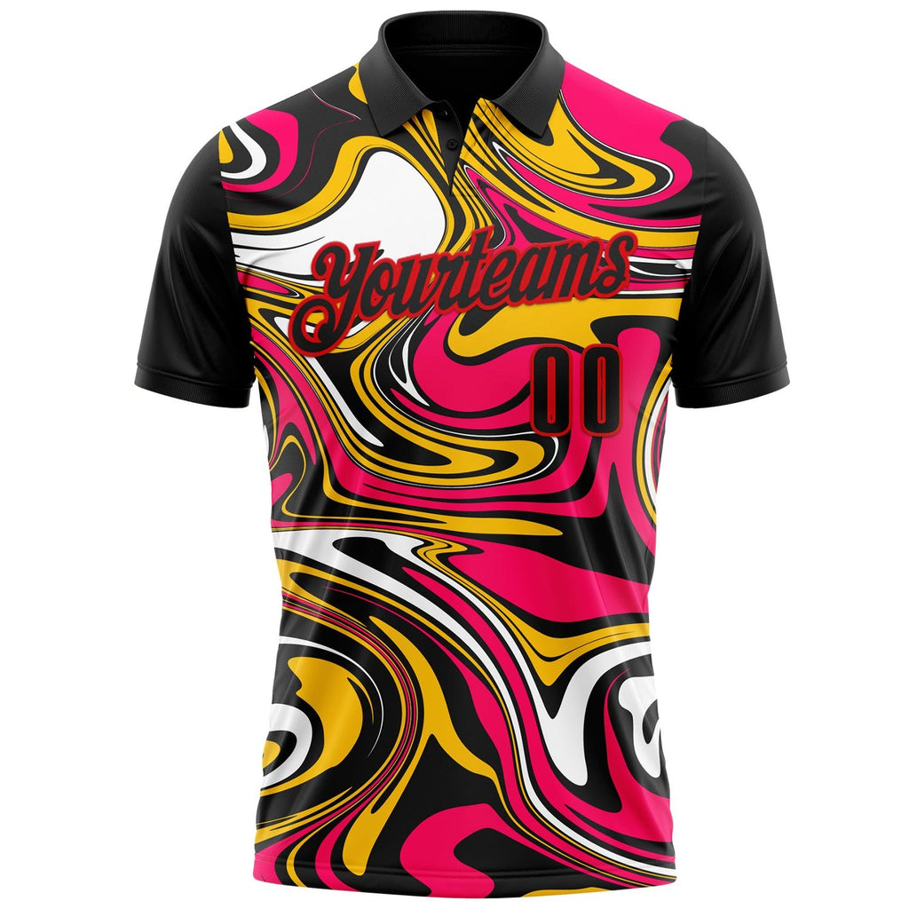 Custom Black Yellow Pink-Fire Red Esports Performance Polo Shirt photo 2