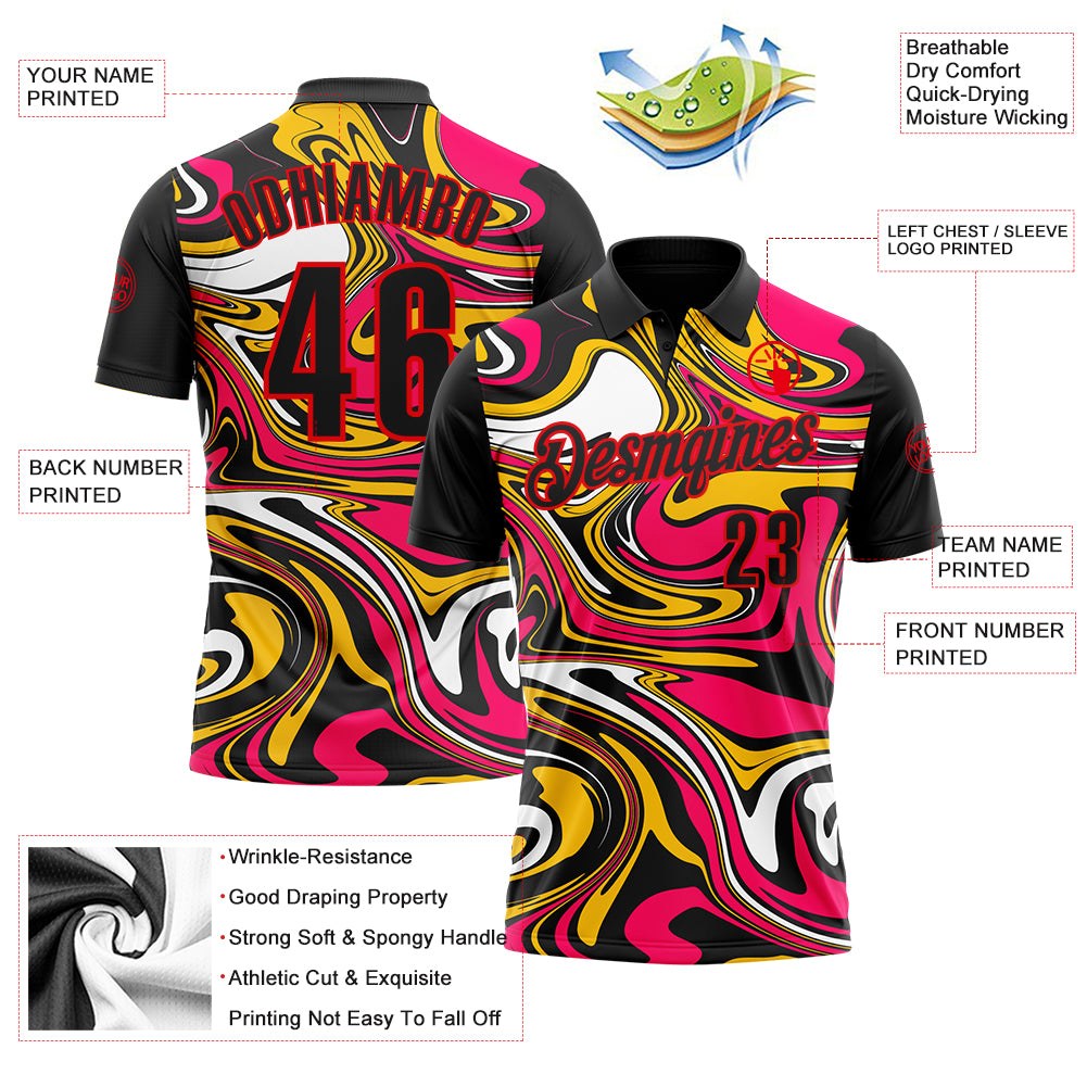 Custom Black Yellow Pink-Fire Red Esports Performance Polo Shirt photo 3