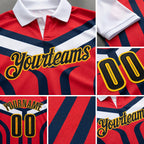 Custom White Black Red Navy-Gold Esports Performance Polo Shirt detail