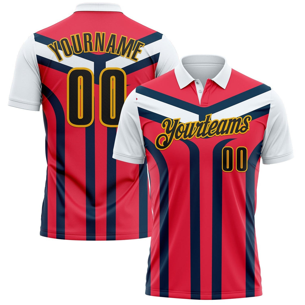 Custom White Black Red Navy-Gold Esports Performance Polo Shirt photo 1