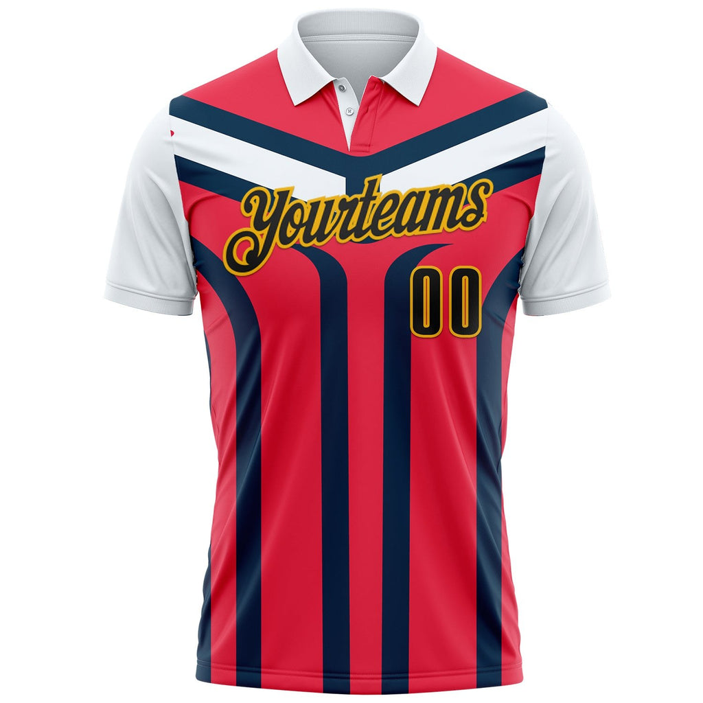 Custom White Black Red Navy-Gold Esports Performance Polo Shirt photo 2