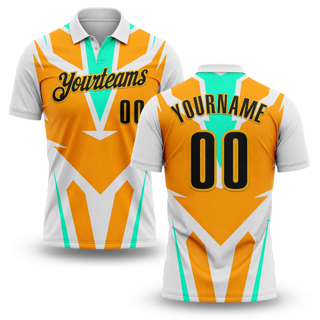 Custom White Black Orange Pea Green-Gold Esports Performance Polo Shirt