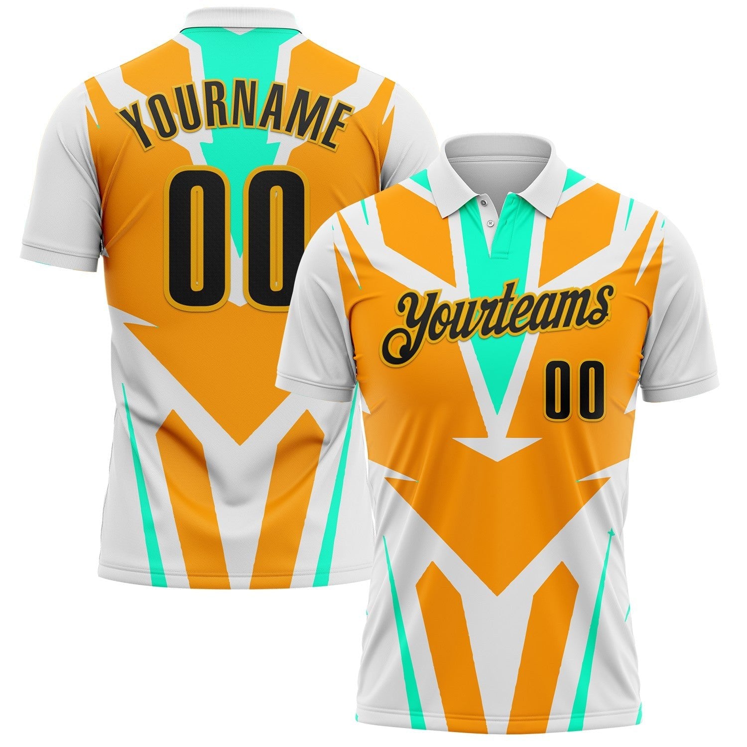 Custom White Black Orange Pea Green-Gold Esports Performance Polo Shirt photo 1