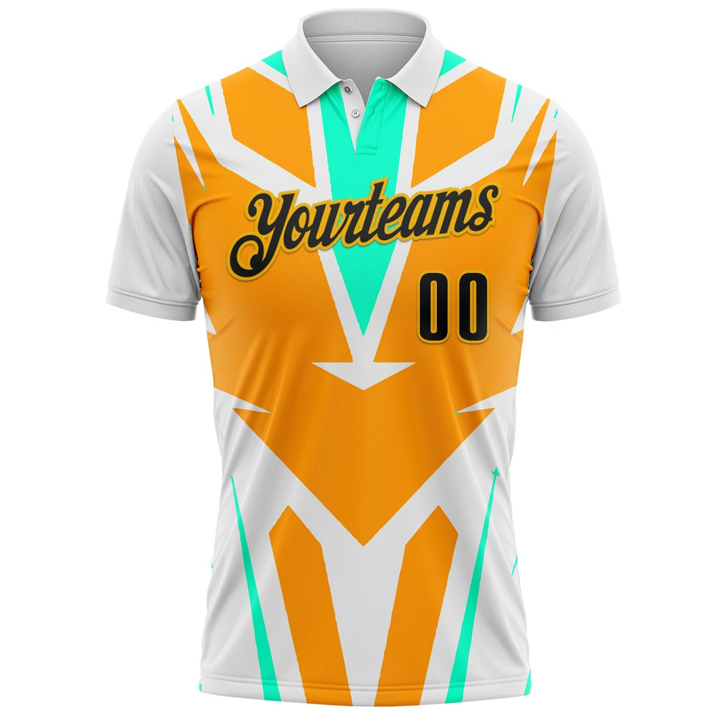 Custom White Black Orange Pea Green-Gold Esports Performance Polo Shirt photo 2