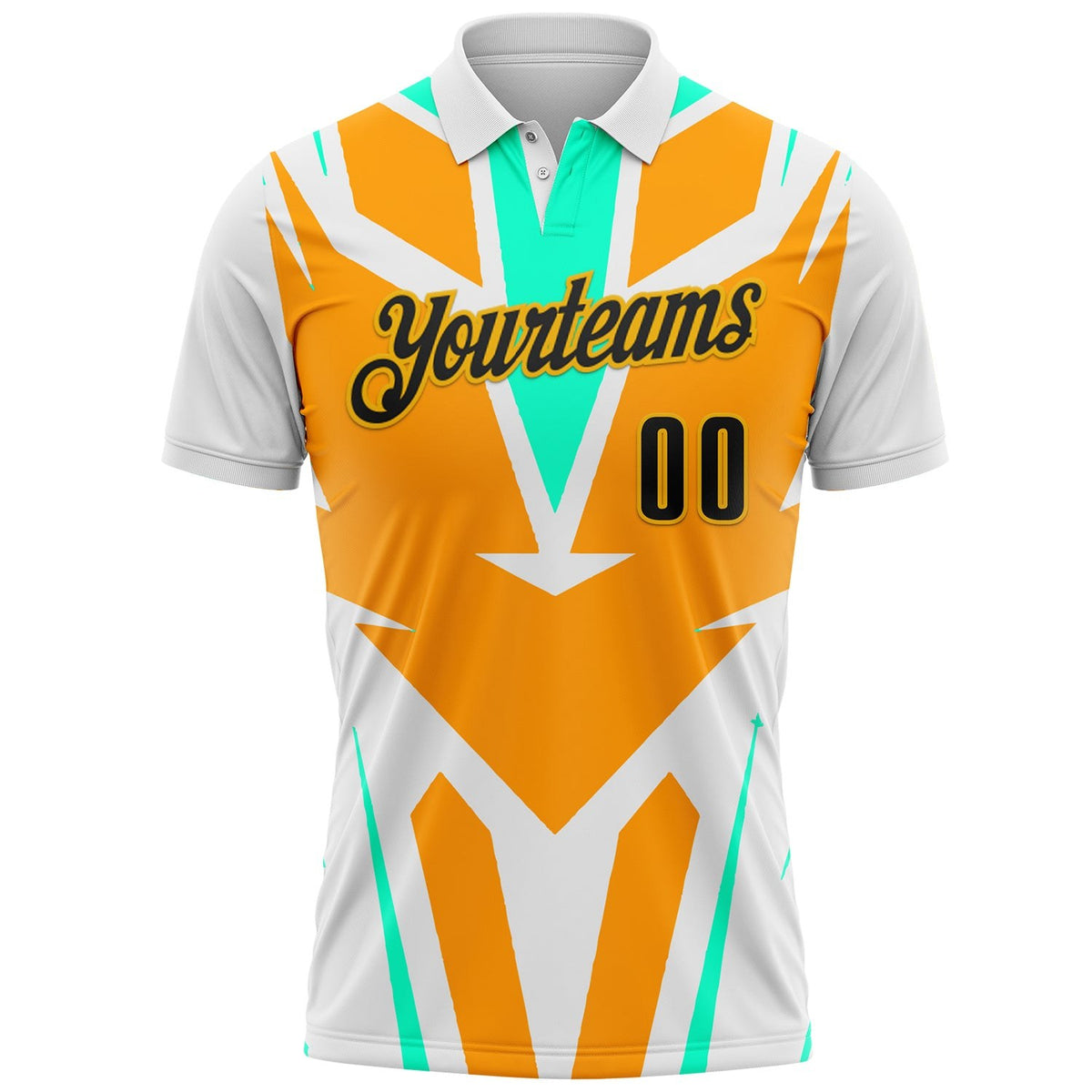 Custom White Black Orange Pea Green-Gold Esports Performance Polo Shirt photo 2