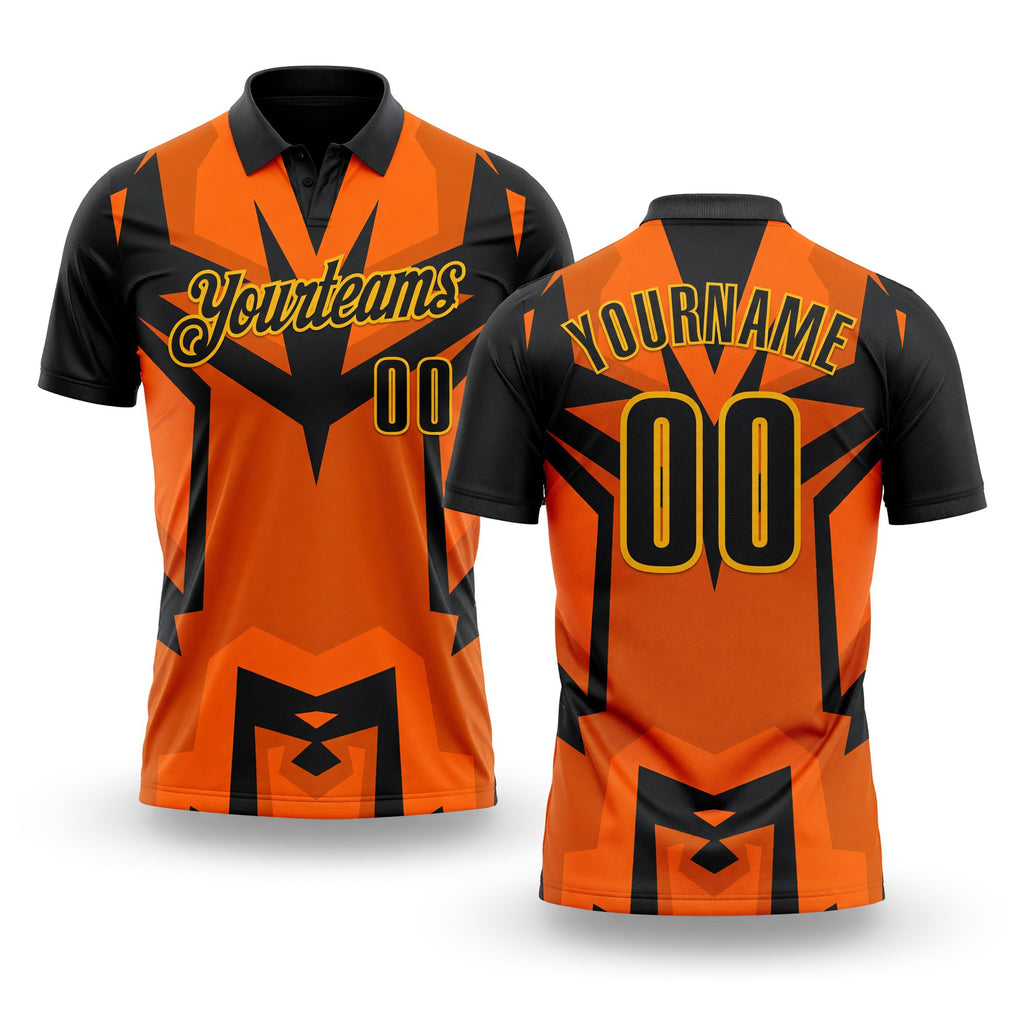 Custom Black Orange-Gold Esports Performance Polo Shirt