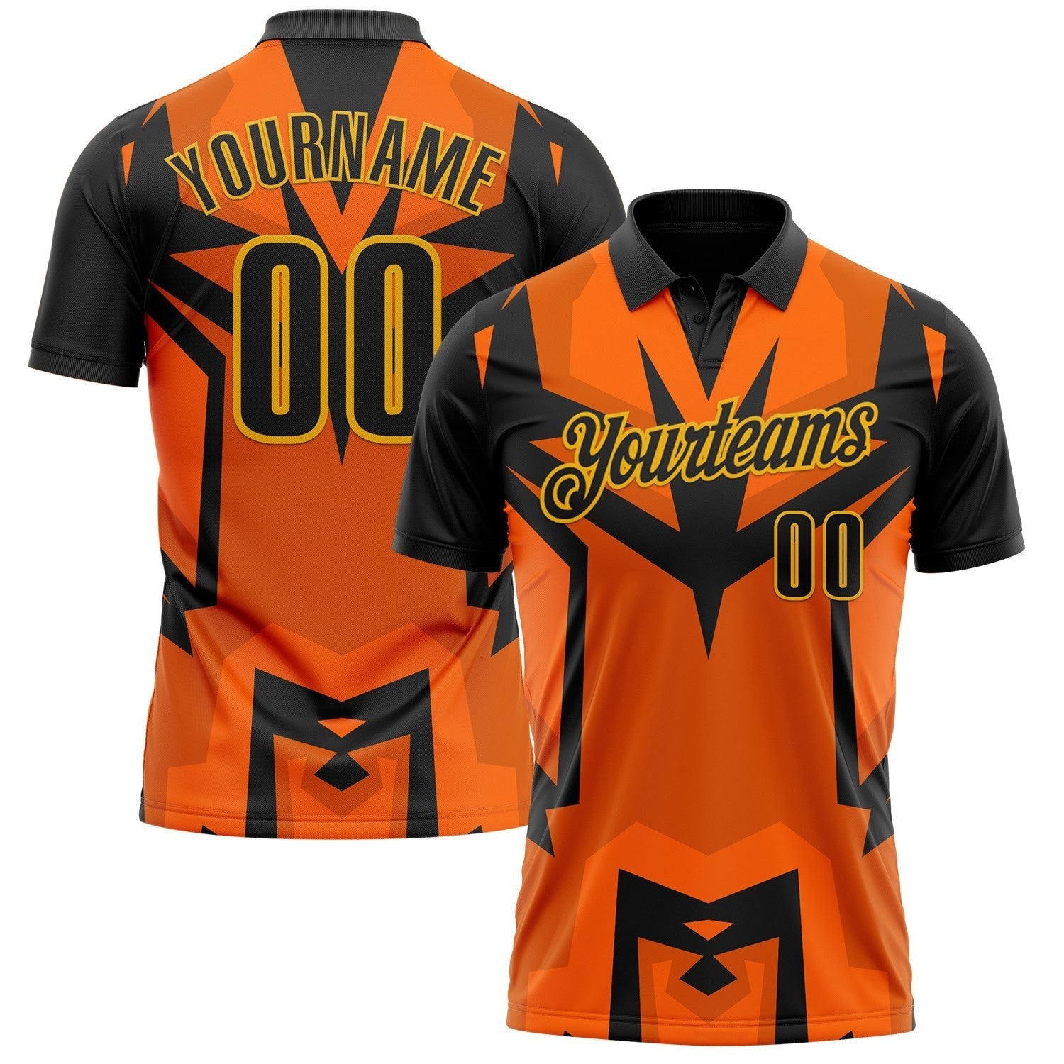 Custom Black Orange-Gold Esports Performance Polo Shirt photo 1