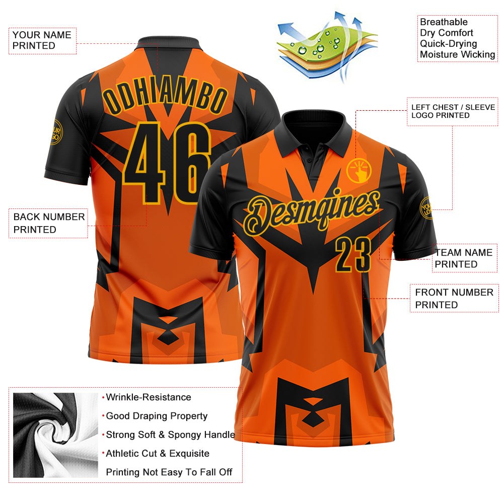 Custom Black Orange-Gold Esports Performance Polo Shirt photo 3