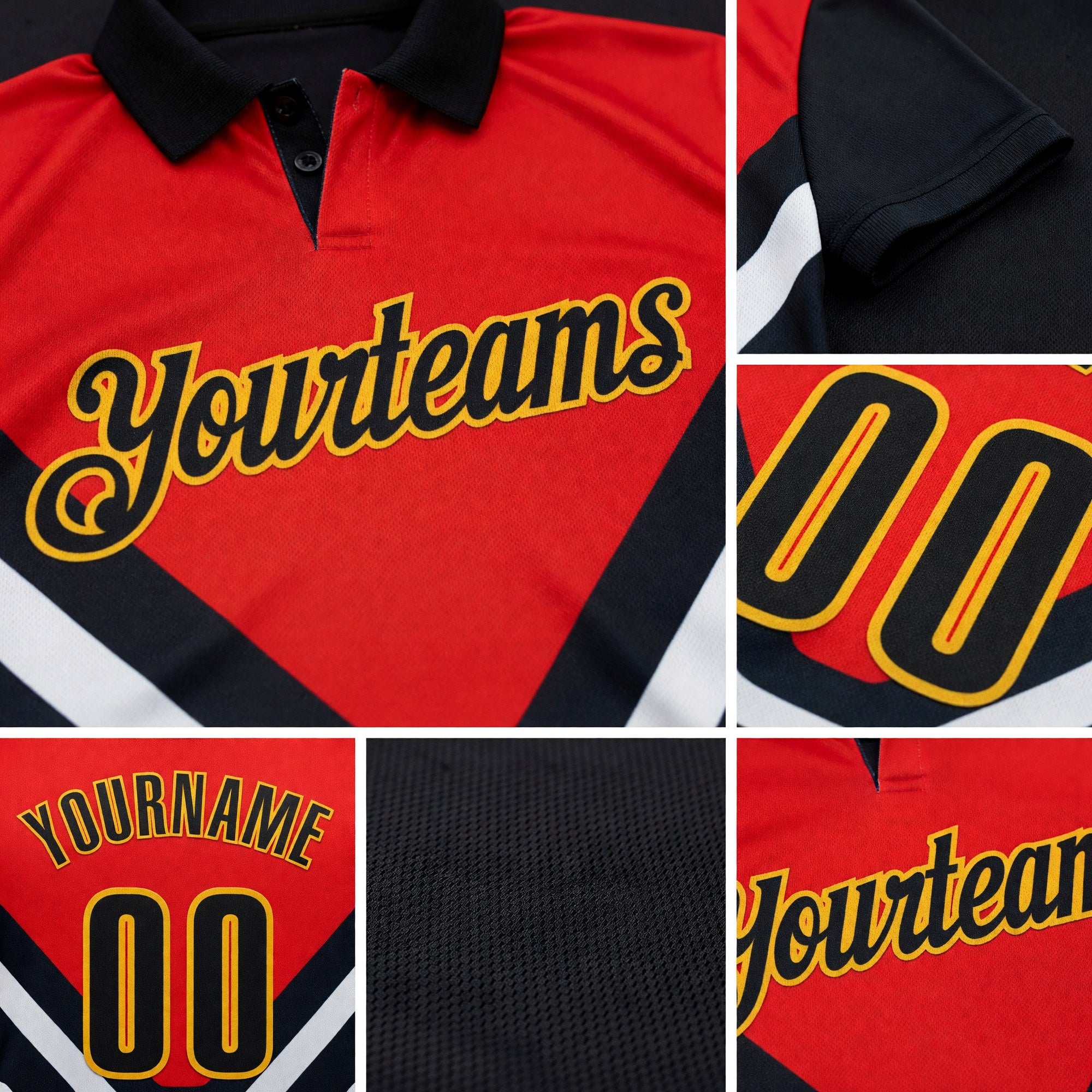 Custom Blue Black Red-Gold Esports Performance Polo Shirt detail